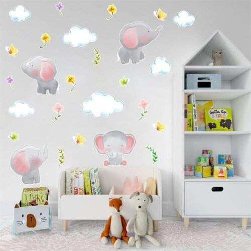Cartoon Elephant Wall Stickers For Kids Room Graffiti Door Stickers Living Room Bedroom Wall Decoration Art Mural
