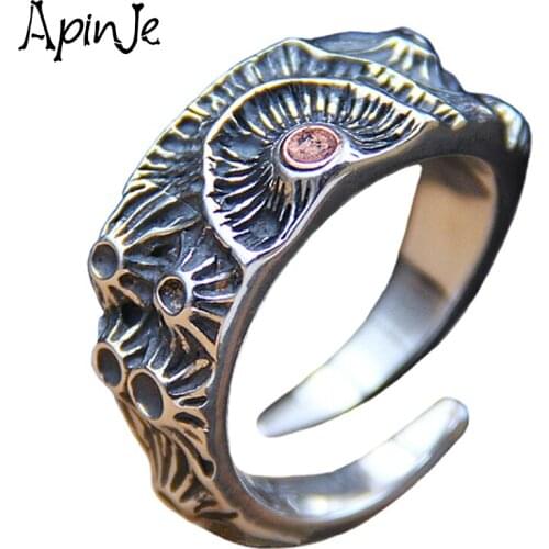 Apinje Thai Silver Simple Ring S925 Sterling Silver Adjustable Ring Open Ring Men Fashion Jewelry