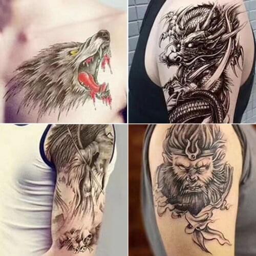 Half Arm Tattoo Stickers Waterproof Temporary Tattoos Animal Wolf Wolf Letters Flowers Head Death Fake Tattoo Women Men Body Art