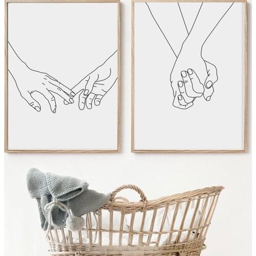 Holding Hands Black Line Drawing Print Nursery Wall Decor Couple Hands Minimalist Wall Art On Canvas Painting Nordic Poster