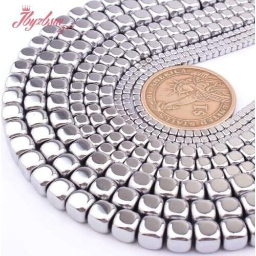 Natural Hematite Silver Cube Smooth 2/3/4/6mm Loose Stone Beads For DIY Necklace Bracelt Earring Jewelry Making 15"Free Shipping