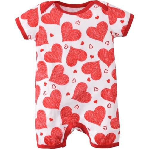 Casual New Years Girl Short sleeve Jumpsuit Fresh Heart Printing Short Romper Summer Baby Clothing
