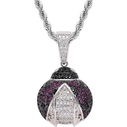 New Iced Out Bling Cubic Zircon Ladybug Pendant Necklace Hot Ins Hip Hop Rapper Jewelry Insect Bugs Charms Jewelry