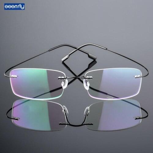 Seemfly Ultralight Frameless Glasses Titanium Alloy Bendable Glasses Frame High Quality Super Stretch Metal Temple Eyeglasses