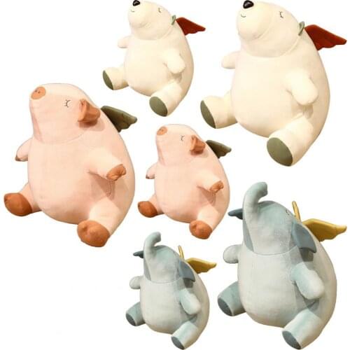 Plush Throw Cushion Small Wings-Design Colorful Soft Pig Bear Elephant Cute Cushion Soft Reading Pillow Doll Decor For Children