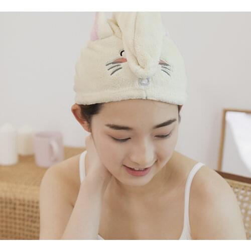Towels Bathroom Microfiber Solid Quickly Dry Hair Hat Home Textile Towel Cute Cartoon Embroidery Hair Towel