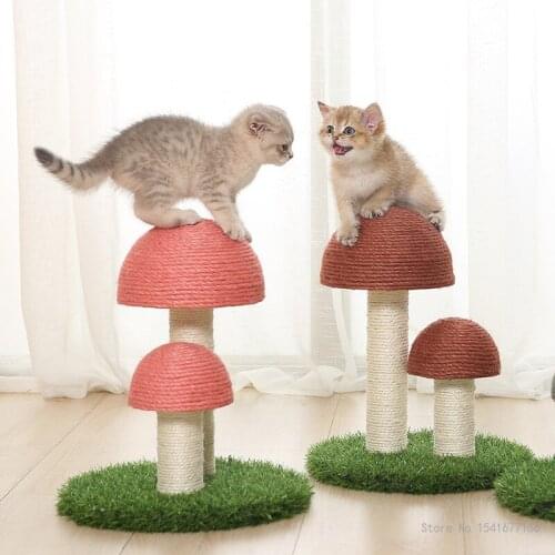 Cat Climbing Frame Tongtian Column Natural Flax Mushroom Cat Scratching Column Simulation Lawn Large Wear-resistant Cat tree Toy