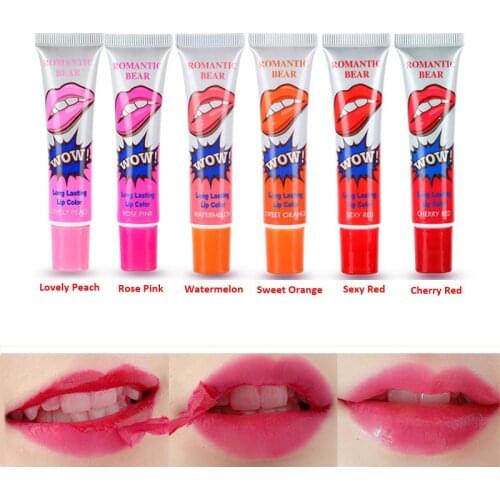Romantic Bear 6 Colors Peel Off Lipstick Magic Matte Sexy Red Make up Long-lasting Lip Gloss Beauty Wow Liquid Lip Stick