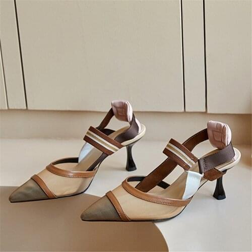 Fashion Classic Design Women Cow Leather Sandals Breathable Mesh Sling Back Slip On Mixed Color Plus Size 34-43 Handmade For