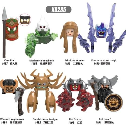 Medieval Warfare Building Blocks Cannibal Mechanic Primitive Woman Red Snake Action Figures Head Toys For Children Gift X0285