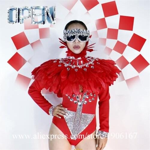 TV Show Sexy Black Feather Cloak Ballroom Costume Stage Performance DS Dress With Glasses