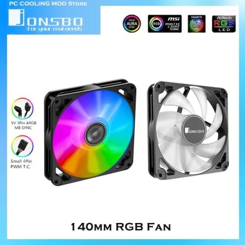 JONSBO PC Case 140mm RGB Fan, Kit Fan ARGB For 14cm Radiator CPU Cooler, PWM 4Pin Smart Speed Control + 5V AURA SYNC