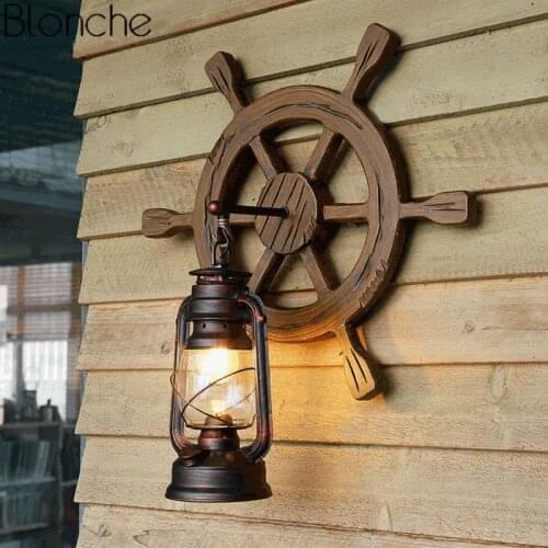 Vintage Iron Wood Wall Lamp Loft Industrial Decor Sconce Antique Wall Light for Dinning Room Bedroom Retro Indoor Home Lighting