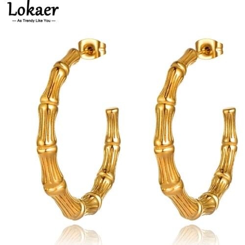 Lokaer Vintage 14K Gold Stainless Steel Geometry Circle Earrings Hiphop/Rock Party Jewelry For Women серьги 2021 тренд E21106