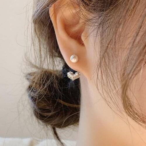 Earrings for Women Pearl Simple Fashion Crystal Little Love Girl Earrings Jewelry Wholesale