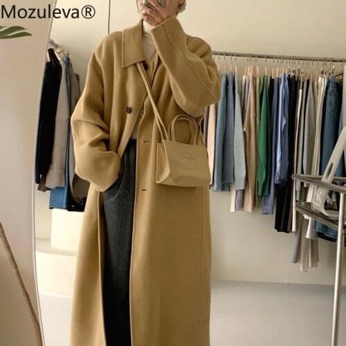 Mozuleva 2021 Winter Woollen Overcoat Woolen Cloth Coat Long Turn-down Collar Single Breasted Women Coats and Jackets Winter
