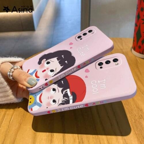 ASINA Liquid Silicone Case For OPPO Reno 2 3 4 5 Pro Cute Cartoon Straight Edge Cover Bumper For Realme X7 Find X3 X2 Lite Coque