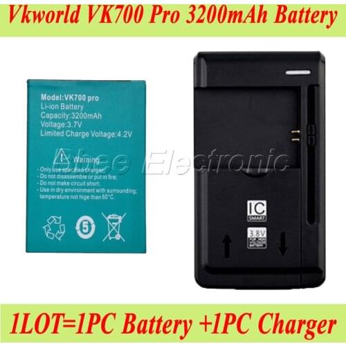 1LOT =1PC Universal Charger +1PC Original 3200mAh Vkworld VK700 Pro Battery For Vkworld VK700 Batterie Bateria AKKU ACCU PIL
