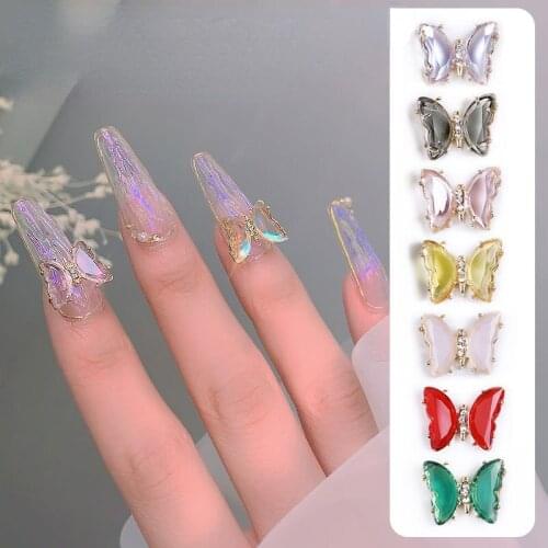 1 pcs Aurora Crystal Butterfly 3D Nail Art Decorations Shiny Diamond Glass Alloy Flat Base Jewelry Manicure Design Accessories