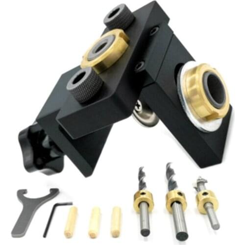 3 in 1 Adjustable Doweling Jig Woodworking Pocket Hole Jig with 8/15mm Drill Bit for Drilling Guide Locator Puncher Tool