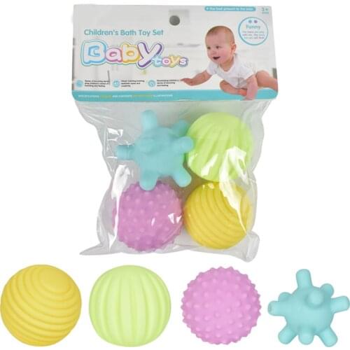 4pcs Textured Multi Ball Baby Rattle Toy Baby Tactile Pinch Bath Toy Balls Develop Sensory Educational Toys