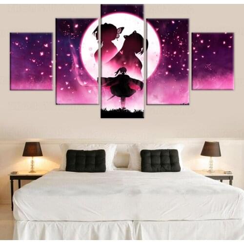 5 Pc Anime Demon Slayer Kimetsu No Yaiba Canvas Painting Shinobu Kochou Poster Cartoon Manga Wall Stickers Wall Art Home Decor