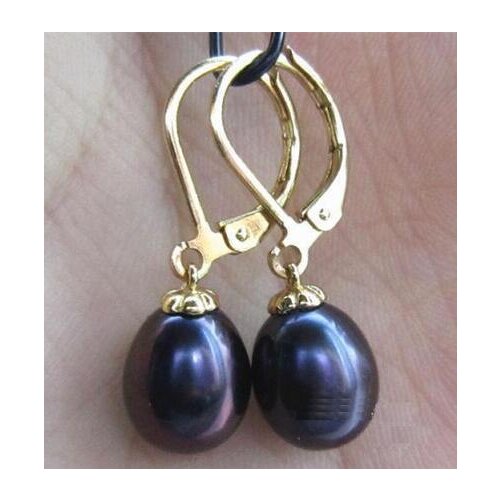Free shipping>>>>noble jewelry 14K YELLOW GOLD shiny AAA 10-12mm South Sea Black Baroque Pearl Earrings