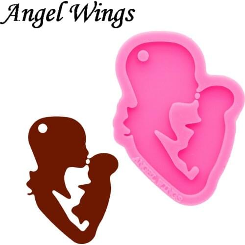 Shiny Pregnant Lady Keychains Resin Mould Mother baby Silicone Molds DIY Necklace Jewelry Epoxy Mould DY0663