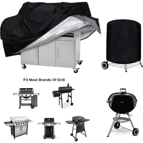 BBQ Cover Outdoor Dust Waterproof Weber Heavy Duty Grill Cover Rain Protective Outdoor Barbecue Cover Round Bbq Grill Black