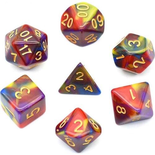 DND Dice Set D4 D6 D8 D10 D% D12 D20 Four Color Mixing Polyhedral Dice for Dungeons and Dragon Role Playing Board Game D&D MTG