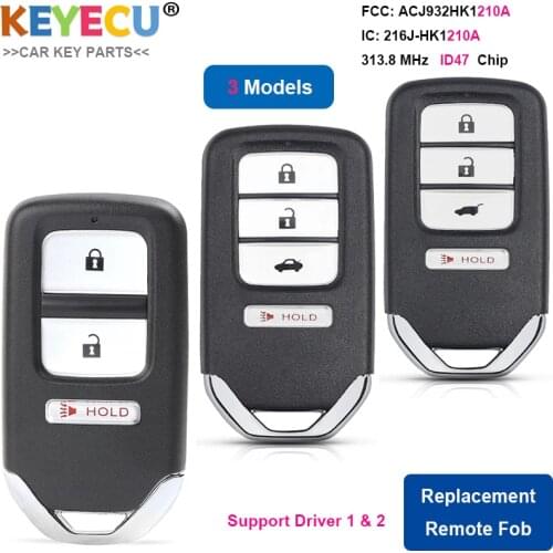 KEYECU 3+1 / 4 Button Smart Remote Car Key Fob for Honda CR-V CR-Z HR-V Accord Civic 2013 2014 2015 2016 - FCC ID: ACJ932HK1210A