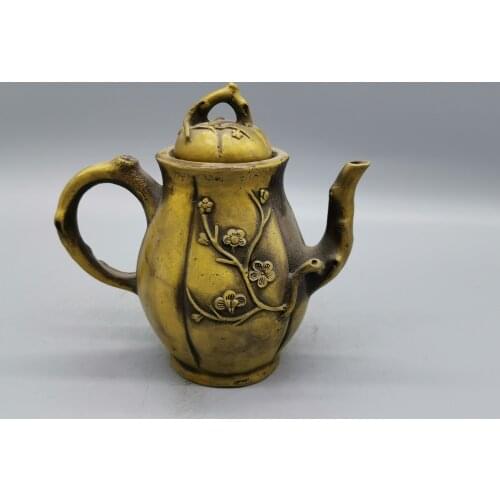 Chinese Brass Handmade Draw Exquisite Plum blossom Teapot Copper
