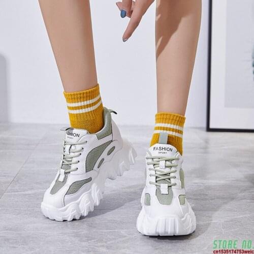 Spring new heightened leather casual sports shoes Korean version of the wild thick bottom lace up running shoes for women ZP-233