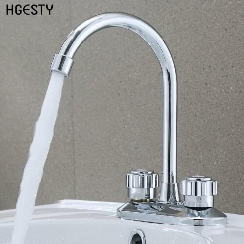 Kitchen Faucet 360 Degree Rotation Spout Sink Tap Double Handle Dual Hole Hot Cold Water Faucet Basin Wash Basin Water Mixer Tap