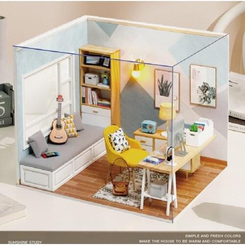 Doll House Furniture Diy Miniature Dollhouse Kit Assembled Wooden Cabin Study Room Model For Children Christmas Birthday Gift