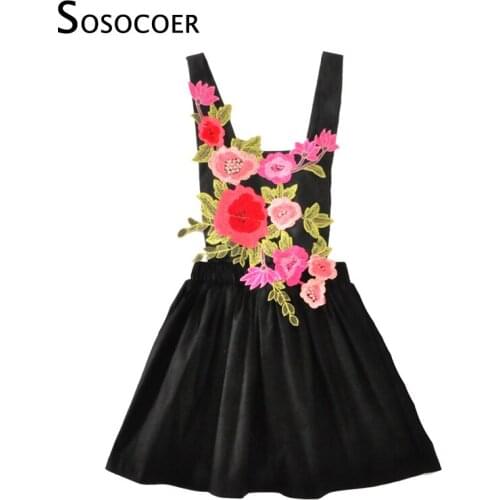 SOSOCOER Summer Kids Dress 2017 New Flower Sleeveless Girl Party Dresses Fashion Black Cute Floral Toddler Girls Cothes Outfits