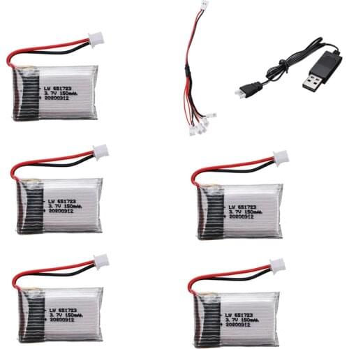 3.7V 150mAh Lipo Battery For H20 Syma S8 M67 U839 RC Quadcopter Drone Parts 3.7v 651723 Battery and 5 in 1 USB Charger Set