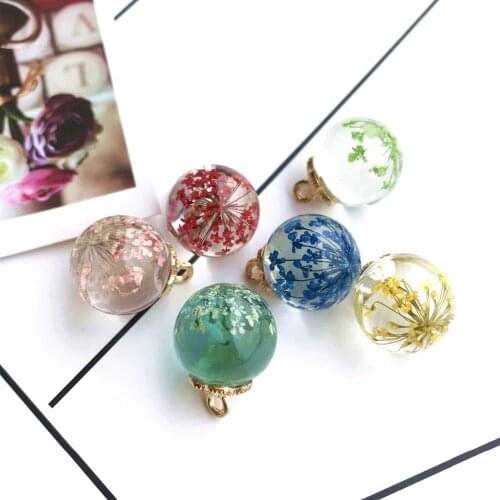 12mm 10pcs Fashion Glass ball dry flower design Charms for DIY decoration neckalce earring key chain Jewelry Making