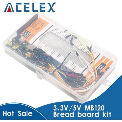 3.3V/5V MB102 Breadboard power module+MB-102 830 points Solderless Prototype Bread board kit +65 Flexible jumper wires