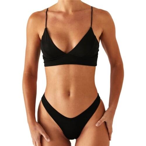 Chest Pad Women Bikini 2021 Fashion Solid Black White Pink Swimsuit Push Up Beach Vacation Swimming Suit For Women