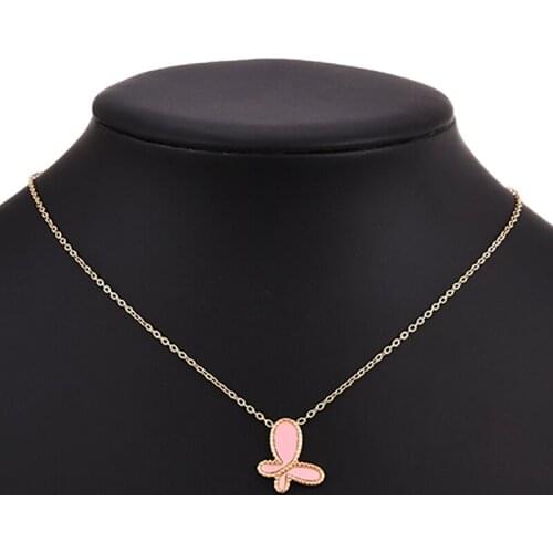 ZHINI New Stainless Steel Choker Necklace Simple Cute Pink Butterfly Pendant Necklaces for Women Wedding Fashion Jewelry Gift