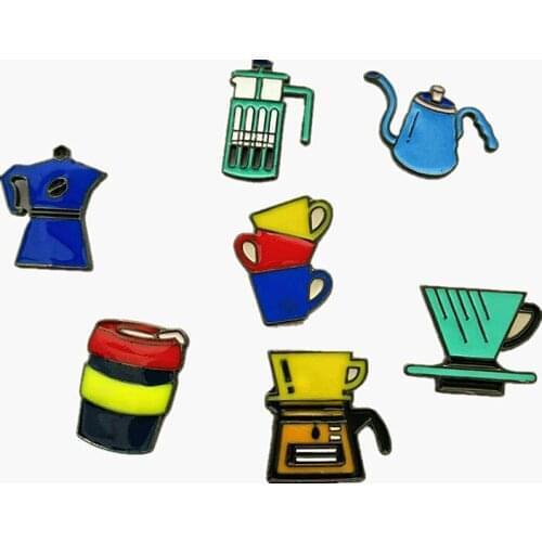Wholesale 10pcs / lot fashion jewelry accessories Metal Pot Philharmonic Filter Cup Coffee Chemex button pin Brooch