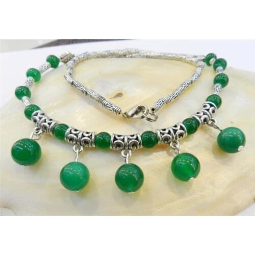 LOVELY ROUND Stone BEADS PENDANTS & TIBET SILVER NECKLACE 18"