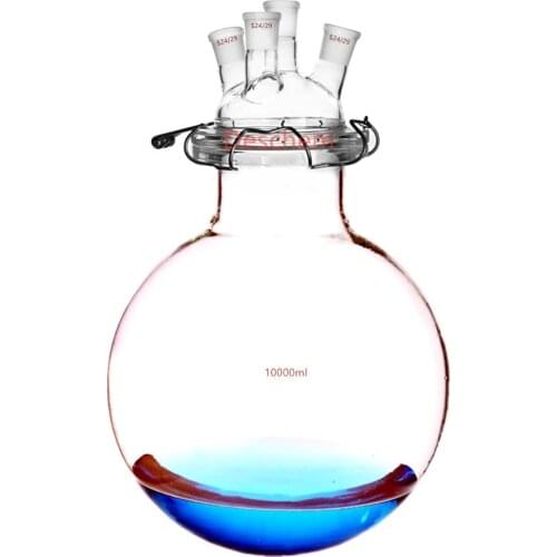 10 Litre 24/29 Glass Reactor Four Necks Round Bottom 10000ml Reaction Vessel With Stainless Steel Clamp