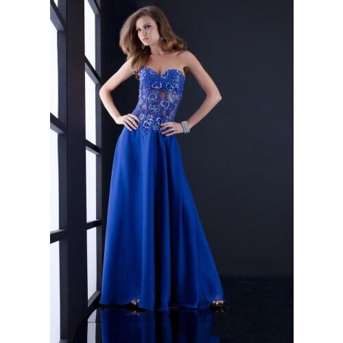 Sexy See Through Royal Blue Appliques Long Corset Floor Length party Prom Gown vestido de noiva 2018 bridesmaid dresses