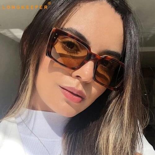 LongKeeper 2021 Fashion Trending Rectangle Women Sunglasses Luxury Brand Vintage Leopard Square Sun Glasses Men Oculos De Sol