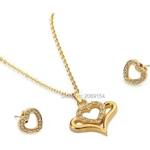 Wedding Jewelry Set For Women Fashion Heart Pendant Charm Jewelry For Engagement Stainless Steel Choker Necklace Earring