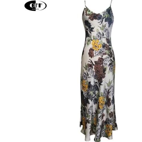 Vintage floral woman mid-long dress bodycon summer spaghetti strap rose retro elegant backless french dresses for women lady ZA