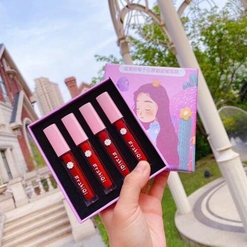 4PCS/SET Waterproof Liquid Lip Gloss Metallic Matte Lipstick Cosmetic Sexy Batom Matte Lipliner Lip Tint Makeup Matte Lipstick