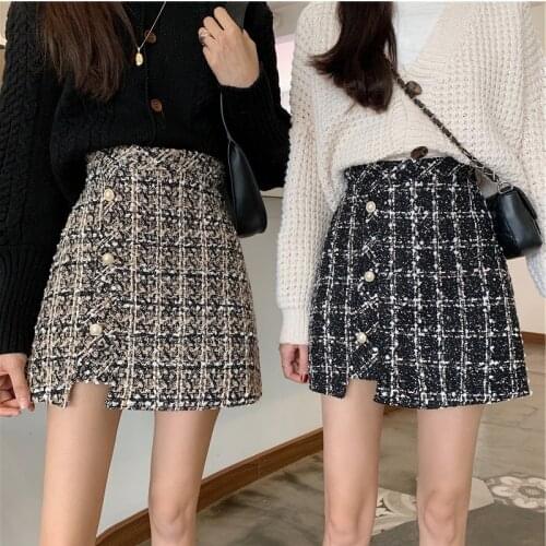 Small Fragrant wind short Skirt Women New style plaid woolen A-line Skirt Lady style Skirt thinner buttocks sexy Skirt Female